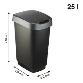 Ezüstszínű-fekete szemetes újrahasznosított műanyagból 25 l Twist - Rotho