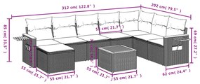 9 részes fekete polyrattan kerti ülőgarnitúra párnával
