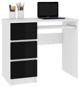 AKORD A-6 íróasztal, 90x77x50, fehér/magasfényű fekete, balos