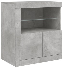 betonszürke tálalószekrény LED-világítással 181,5x37x67 cm