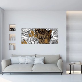 Kép - leopárd a virágok között (120x50 cm)