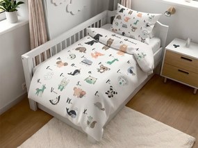 Pamut ágynemű kiságyhoz ANIMAL ALPHABET fehér Ágyneműhuzat mérete: 45 x 65 cm | 90 x 135 cm