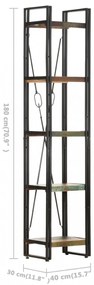 5 szintes tömör újrahasznosított fa könyvespolc 40x30x180 cm