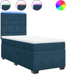 vidaXL Kék bársony rugós ágy matraccal 100 x 200 cm