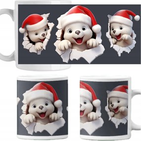 Karácsonyi mintás bögre fehér medve Mikulás ajándék 330ml 2