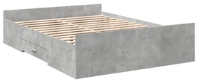 betonszürke szerelt fa ágykeret fiókokkal 135 x 190 cm