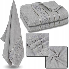 Szürke pamut törölköző dekoratív hímzéssel, szürke hímzéssel 70x135 cm x2