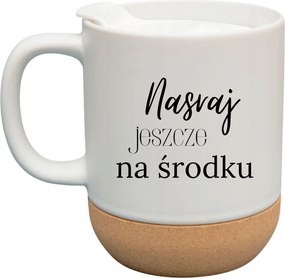 Fehér Bögre Fedéllel És Parafa Aljjal Ajándék Még Középen