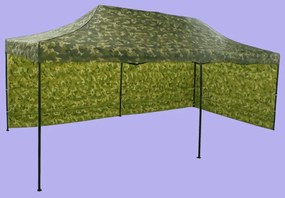 Gyorsan összecsukható sátor 3x6m - acél, 2 oldalfal, Terepszínű