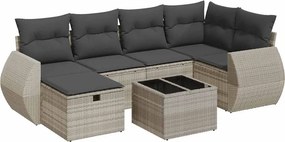 vidaXL 7 részes világosszürke polyrattan kerti ülőgarnitúra párnákkal