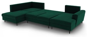 Zöld bársony kinyitható tárolóhelyes sarokkanapé (bal oldali-U alakú) Kyoto – Cosmopolitan Design