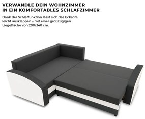 Grande sarokkanapé polcokkal , polc a jobb karfaban, baloldali, szövet anyag, hab töltet, szürke - fehér