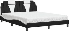 vidaXL fekete és fehér műbőr ágy Viana matraccal 160 x 200 cm