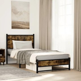 füstös tölgy színű fém ágykeret matrac nélkül 80 x 200 cm