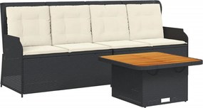 vidaXL 3 részes fekete polyrattan kerti ülőgarnitúra párnákkal