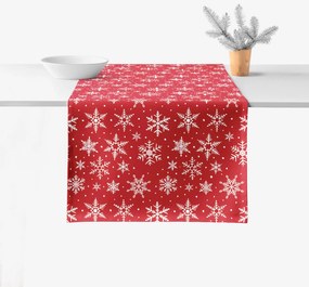 Goldea valencia karácsonyi asztali futó - fehér pelyhek piros alapon 20x120 cm
