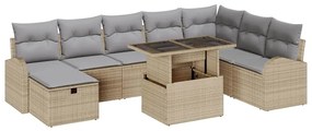 vidaXL Kerti Kanapé Szett párnával tárolóval 9 pcs Bézs Poli rattan