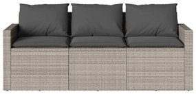 3 személyes világosszürke polyrattan kerti kanapé párnával