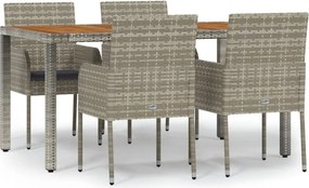 vidaXL 5 részes szürke polyrattan kerti étkezőgarnitúra párnával