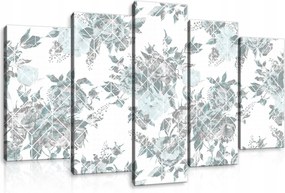 Vászonkép 100x60 moduláris virágok absztrakt modern szürke-kék