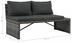 3-részes szürke polyrattan kerti bútorszett párnákkal