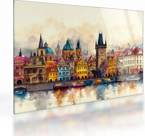 Üveg kép - Ősz a festett városban (70x50 cm)