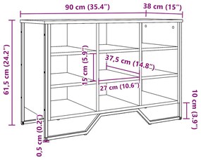 barna tölgy színű szerelt fa cipősszekrény 90 x 38 x 61,5 cm