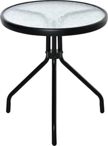 Outsunny Kerek Kerti Asztal Kültéri Kávézó Asztal Díszes Üveglappal és Fém Vázal Teraszra, Erkélyre Ø50x55 cm Fekete | Aosom