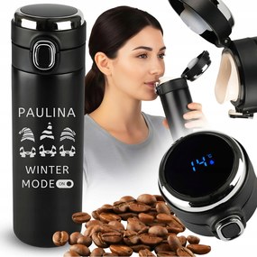 Termoszbögre Gravírozott Led Kijelzővel, Kávéhoz, 420ML Ajándéknak Is Tökéletes