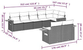 8 részes fekete polyrattan kerti ülőgarnitúra párnákkal