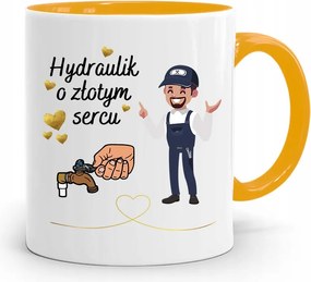 Sárga Bögre Ajándék Arany Szívű Vízvezeték Szerelőnek, fényképes nyomtatással