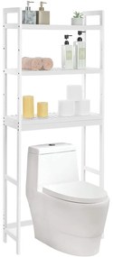 WC-polc, 3 szintes bambusz fürdőszobai polc,, 63 x 163 x 26 cm, fehér
