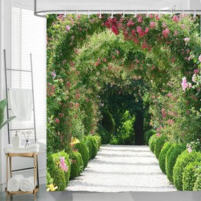 Zuhanyfüggöny penészgátló anyagból Virágív mintás 180x180cm