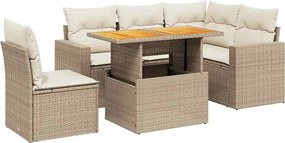 vidaXL 6 részes bézs polyrattan kerti ülőgarnitúra párnával