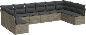 vidaXL 10 részes szürke polyrattan kerti ülőgarnitúra párnákkal