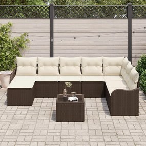 8 Részes Kert Sofa Készlet Párnákkal Szürke Poli Rattan, 2-Személyes Kert Sofa Tárolóval és Párnákkal Barna Poli Rattan