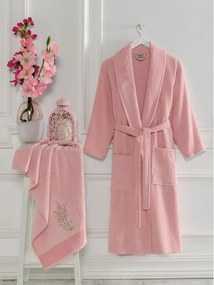 Rózsaszín pamut fürdőköpeny és törölköző szett S/M – Mila Home