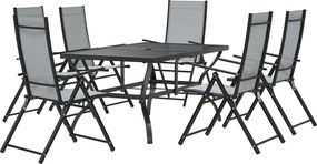 Outsunny 7 darabos kertasztal és szék szett, étkezőasztal ernyőnyílással és 6 magas hátraszokott összecsukható kültéri székkel, acél téglalap alakú ke