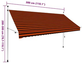 narancssárga és barna kézzel feltekerhető napellenző 300 cm