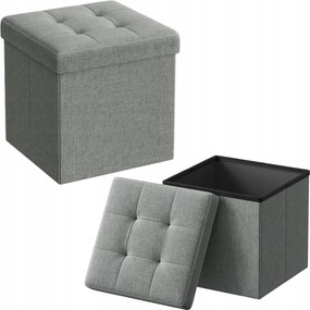 Kárpitozott puff tárolórekesszel, kis összecsukható pad, 30x30cm, világosszürke