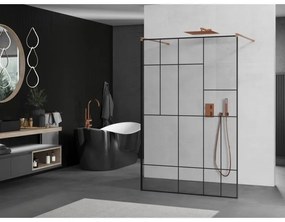 Mexen Kioto, Walk-In zuhany paraván 100 x 200 cm, 8 mm üveg fekete mintás, réz matt profil, 800-100-002-65-78