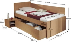 Ágy ágyneműtartóval, bükk, 90x200 cm, OTO