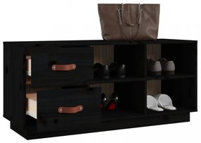 fekete tömör fenyőfa cipőtároló pad 100 x 34 x 45 cm