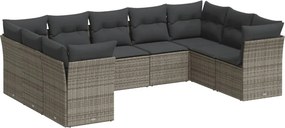 vidaXL 9 részes szürke polyrattan kerti ülőgarnitúra párnákkal