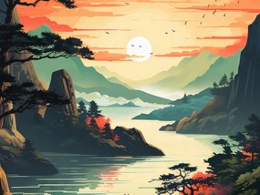 Poszter 40x30cm Lenyugvó nap a Csendes-tónál