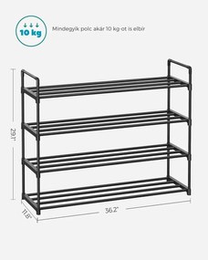 TORINO cipőtartó állvány, 4 polcos, 30x92x74cm, fekete SongmicsHome