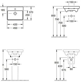 Villeroy & Boch 73584501 - AVENTO függesztett mosdó 45x37 cm kerámia/fehér