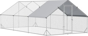 PawHut Tyúkól Tyúkfuttató Acélból, 300 x 600 x 200 cm Tyúk Cage Fedéllel, Ajtóval, Tyúkfuttató 12-18 Tyúknak, Kistermelőknek, Ezüst | Aosom