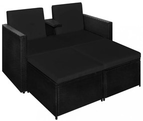 vidaXL 3 részes fekete polyrattan kerti bútorszett párnákkal