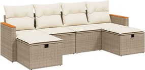 vidaXL 6 részes bézs polyrattan kerti ülőgarnitúra párnával